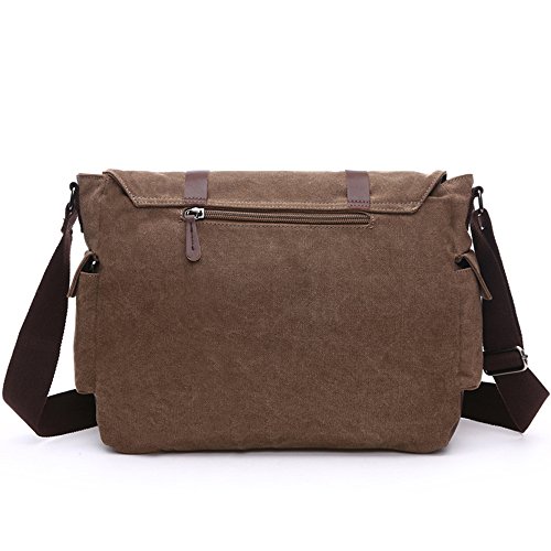 LOSMILE Hombres Lona Bolso de Bandolera La Bolsa de Mensajero Bolsa de Lona Bolsa de Hombro 16 Pulgadas Bolsa de Ordenador Messenger Bag (L, Cafe)