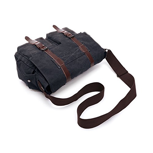 LOSMILE Hombres Lona Bolso de Bandolera La Bolsa de Mensajero Bolsa de Lona Bolsa de Hombro 16 Pulgadas Bolsa de Ordenador Messenger Bag (L, Negro)