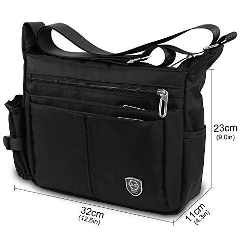 LOTISIE Bolso de hombro, bolso de hombro, bolso de hombro de nailon impermeable unisex para ipad, adecuado para ipad de 9,7 pulgadas para la escuela, el trabajo universitario y al aire libre, negro