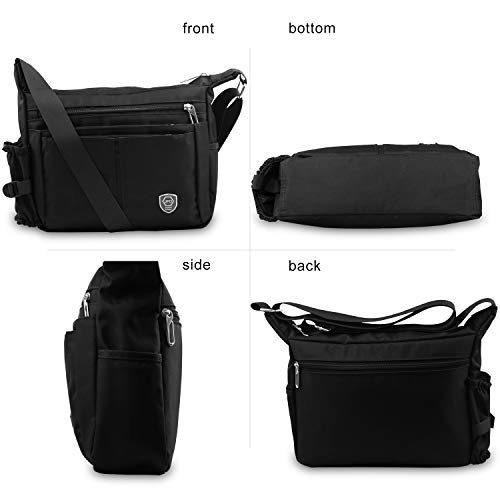 LOTISIE Bolso de hombro, bolso de hombro, bolso de hombro de nailon impermeable unisex para ipad, adecuado para ipad de 9,7 pulgadas para la escuela, el trabajo universitario y al aire libre, negro