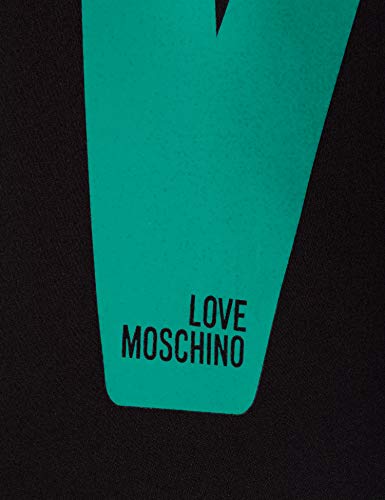 Love Moschino Soft Lightweight Neoprene Dress with Long Batwing Sleeves and Maxi Multicolor Logo Print On The Front. Vestido Casual, Negro, 40 para Mujer