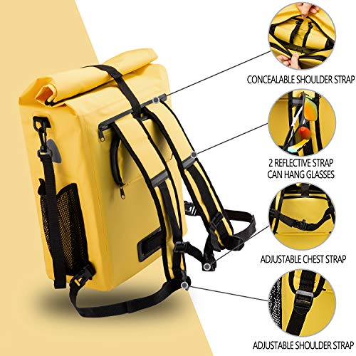 LOVEVOOK Mochila 3 en 1 para bicicleta, 26 L, 100 % impermeable, reflectante, con compartimento para portátil extraíble, gran bolsa para hombre y mujer, color amarillo