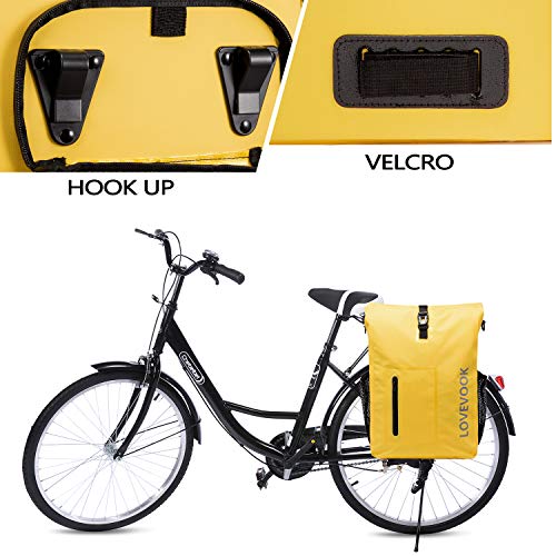 LOVEVOOK Mochila 3 en 1 para bicicleta, 26 L, 100 % impermeable, reflectante, con compartimento para portátil extraíble, gran bolsa para hombre y mujer, color amarillo