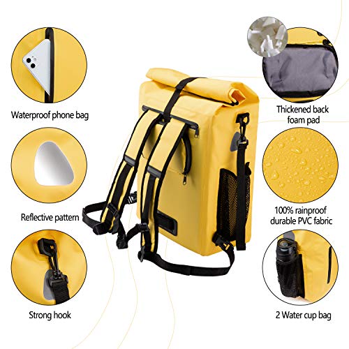 LOVEVOOK Mochila 3 en 1 para bicicleta, 26 L, 100 % impermeable, reflectante, con compartimento para portátil extraíble, gran bolsa para hombre y mujer, color amarillo