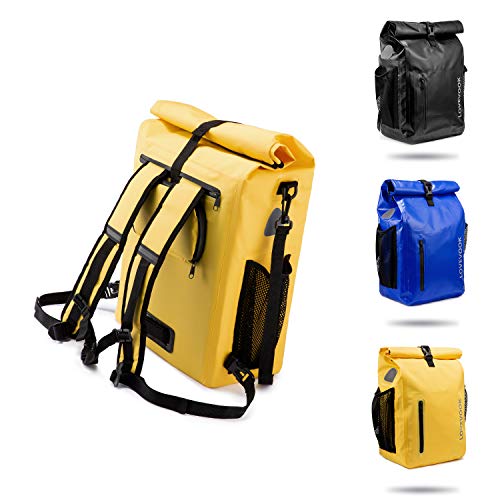 LOVEVOOK Mochila 3 en 1 para bicicleta, 26 L, 100 % impermeable, reflectante, con compartimento para portátil extraíble, gran bolsa para hombre y mujer, color amarillo