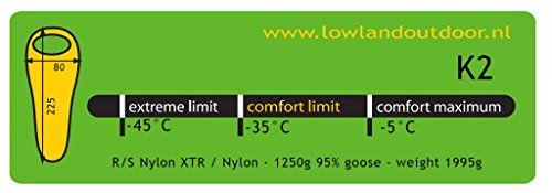 LOWLAND OUTDOOR K2 Expedition Saco de Dormir de Goma, Lima, 225x80 cm