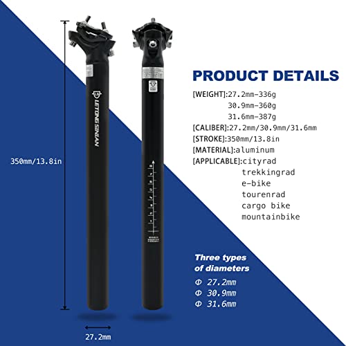 LS LETONG SINIAN Tija de sillín de Bicicleta, Tija Sillin Aleación de Aluminio para Bicicleta 27,2 / 30,9 / 31,6 *350mm , Tubo de Sillín para Ciudad Bicicletas, Carretera Bicicletas