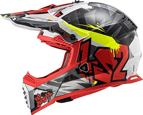 LS2 Casco Motocross MX437 Fast Evo Crusher, unisex, negro mate y rojo, talla S