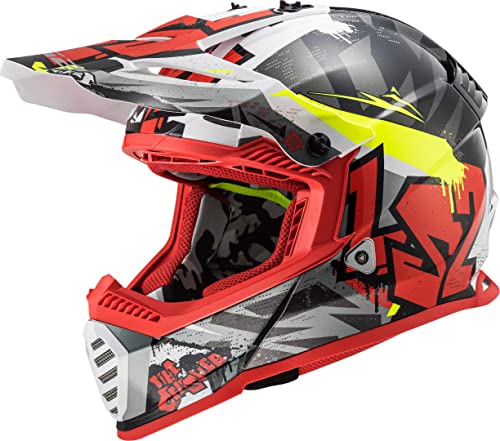 LS2 Casco Motocross MX437 Fast Evo Crusher, unisex, negro mate y rojo, talla S