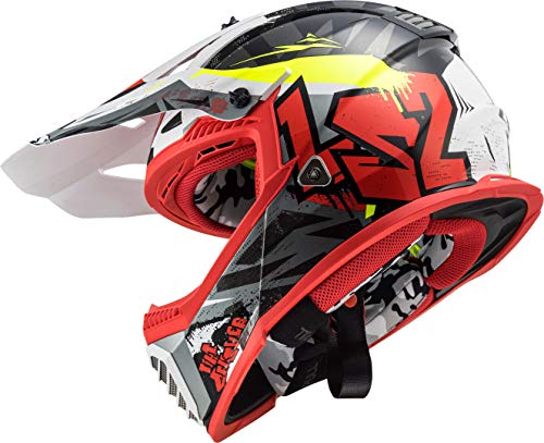 LS2 Casco Motocross MX437 Fast Evo Crusher, unisex, negro mate y rojo, talla S