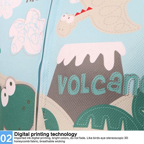 LSERVER Niños Maillot de Ciclismo Camiseta de Manga Corta Transpirable y Secado Rápido para Verano, Dinosaurio Verde, 4-5 años (Etiqueta: M)