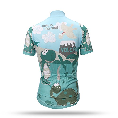 LSERVER Niños Maillot de Ciclismo Camiseta de Manga Corta Transpirable y Secado Rápido para Verano, Dinosaurio Verde, 4-5 años (Etiqueta: M)