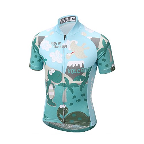 LSERVER Niños Maillot de Ciclismo Camiseta de Manga Corta Transpirable y Secado Rápido para Verano, Dinosaurio Verde, 4-5 años (Etiqueta: M)