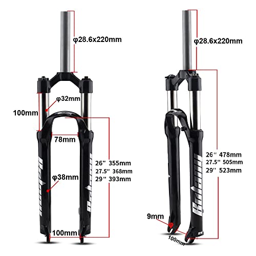 LSRRYD 26/27.5/29 Pulgadas MTB Suspensión Horquilla 100mm Recorrido 1-1/8" Montaña Bicicleta Mecánica Amortiguador Horquilla Disco-Freno 9MM Liberación Rápida Bloqueo Manual 2350G (Size : 27.5'')