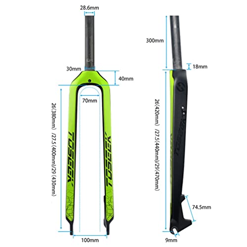 LSRRYD Bicicleta De Montaña Horquilla Rígida 26/27.5/29 Pulgadas Full Carbon Fibre Horquillas 1-1/8 Freno De Disco Horquillas QR 9mm 550g (Color : Green, Size : 27.5'')