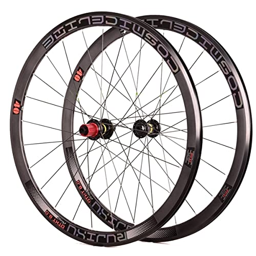 LSRRYD Ciclismo Ruedas Rueda Bicicleta 700C Llantas Doble Pared 40mm Juego Ruedas Bicicleta Carretera Bloqueo Central Freno Disco Eje Pasante 8-11 Velocidad Cubos Cassette 24H (Color : B-Black)