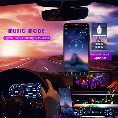 Luces interiores de coche, con aplicación Bluetooth para sincronización de música RGB LED, tira de luces para interior de coche con encendedor de cigarrillos de coche, multicolor