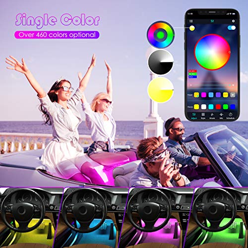 Luces interiores de coche, con aplicación Bluetooth para sincronización de música RGB LED, tira de luces para interior de coche con encendedor de cigarrillos de coche, multicolor