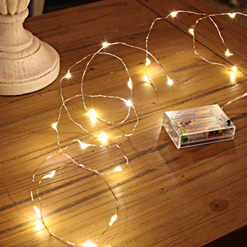 Luces Led a Pilas, Ariceleo 1 Piezas 5 Metros 50 LED Mini LÁMpara Alambre de Cobre Guirnalda Cadena Luces de Navidad con Pilas para Casa Dormitorio Navidad Fiestas Boda DecoraciÓN(Blanco CÁLido)