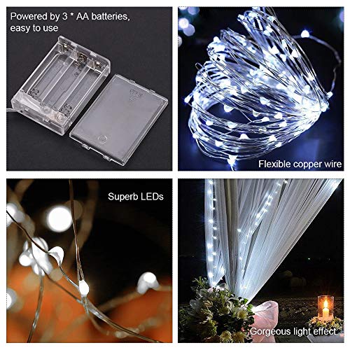 Luces Led a Pilas, Ariceleo 1 Piezas 5 Metros 50 LED Mini LÁMpara Alambre de Cobre Guirnalda Cadena Luces de Navidad con Pilas para Casa Dormitorio Navidad Fiestas Boda DecoraciÓN(Blanco Frío)