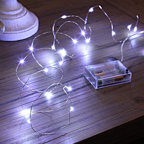 Luces Led a Pilas, Ariceleo 1 Piezas 5 Metros 50 LED Mini LÁMpara Alambre de Cobre Guirnalda Cadena Luces de Navidad con Pilas para Casa Dormitorio Navidad Fiestas Boda DecoraciÓN(Blanco Frío)