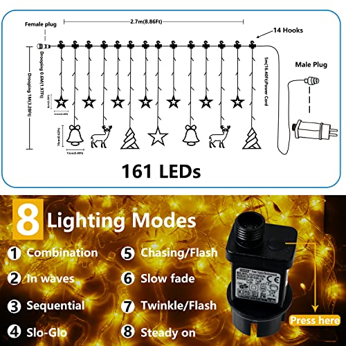 Luces Navidad - Adornos Navidad Exterior con 161 LED 8Modos&7 Estrellas 7 Luces, Guirnaldas Luces Interior Habitacion