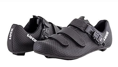 LUCK Zapatilla Ciclismo Carretera CALIPSO para Hombre y Mujer | Suela de Carbono | Cierre Milimétrico | Bicicleta de Carretera (43, Negro)