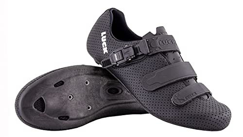 LUCK Zapatilla Ciclismo Carretera CALIPSO para Hombre y Mujer | Suela de Carbono | Cierre Milimétrico | Bicicleta de Carretera (43, Negro)