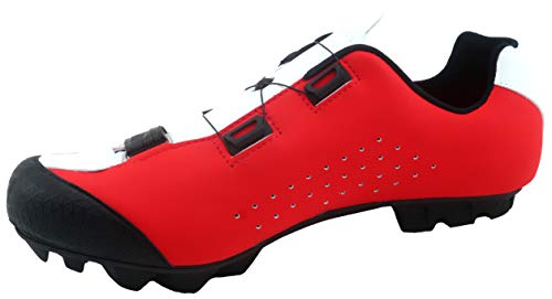LUCK Zapatilla de Ciclismo MTB ÍCARO con Suela de Carbono y Sistema rotativo de precisión acompañada de un Velcro. (44 EU, Rojo)