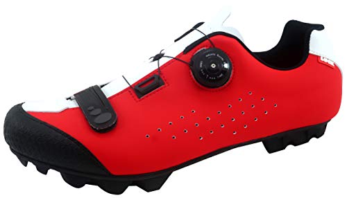 LUCK Zapatillas de Ciclismo MTB ÍCARO con Suela de Carbono y Sistema rotativo de precisión acompañada de un Velcro. (48 EU, Rojo)