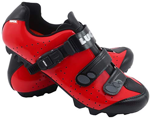 LUCK Zapatillas de Ciclismo MTB ODÍN con Suela de Carbono y Cierre milimétrico de precisión. (48 EU, Rojo)