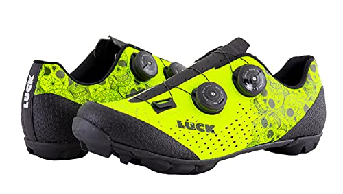 LUCK Zapatillas MTB Galaxy Calaveras. Zapatos Ciclismo Montaña para Hombre y Mujer. Suela de Carbono. Doble Cierre Rotativo ATOP. Calzado Bicicleta MTB (47 EU Ancho)