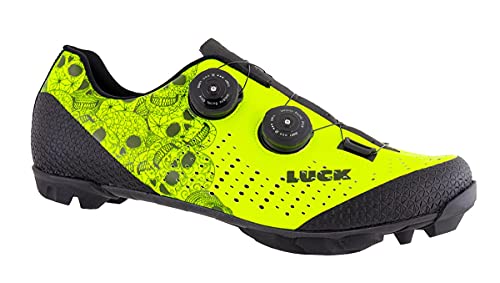 LUCK Zapatillas MTB Galaxy Calaveras. Zapatos Ciclismo Montaña para Hombre y Mujer. Suela de Carbono. Doble Cierre Rotativo ATOP. Calzado Bicicleta MTB (47 EU Ancho)