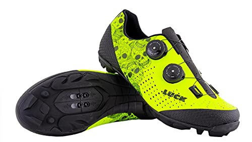 LUCK Zapatillas MTB Galaxy Calaveras. Zapatos Ciclismo Montaña para Hombre y Mujer. Suela de Carbono. Doble Cierre Rotativo ATOP. Calzado Bicicleta MTB (47 EU Ancho)