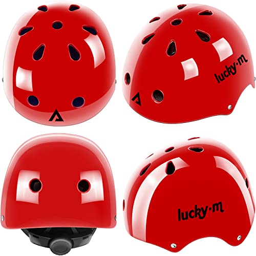 Lucky Kids Juego de Equipo de protección para niños y niñas, tamaño Ajustable, con Rodilleras, Coderas, muñequeras para monopatín, Ciclismo, Patinete, Patinete, Patinaje, Patinaje (Red)