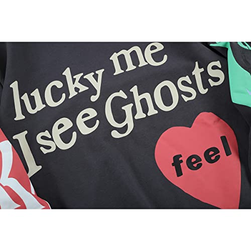 Lucky me I See Ghosts Hoodie Sweatshirt Cotton Hip Hop Rapper Grey