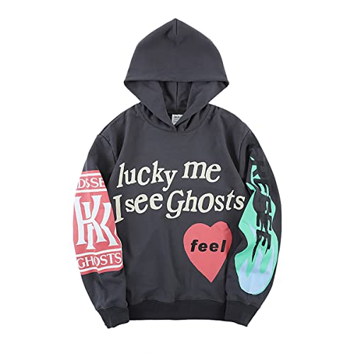 Lucky me I See Ghosts Hoodie Sweatshirt Cotton Hip Hop Rapper Grey