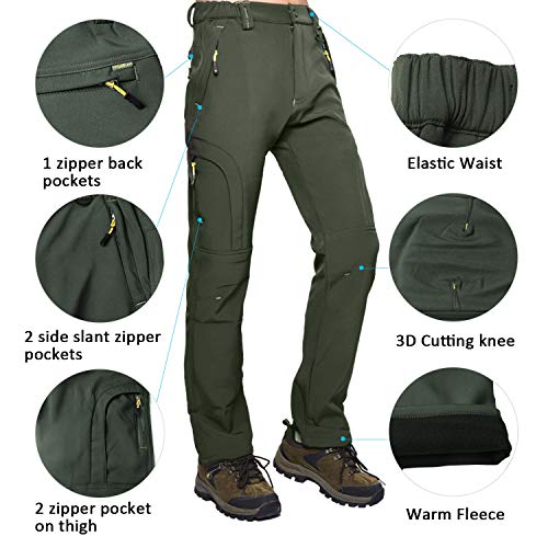 LUI SUI Pantalones para Caminar al Aire Libre con Forro Polar Softshell para Hombre, Pantalones de esquí de Senderismo cálidos y cálidos con Bolsillos con Cremallera