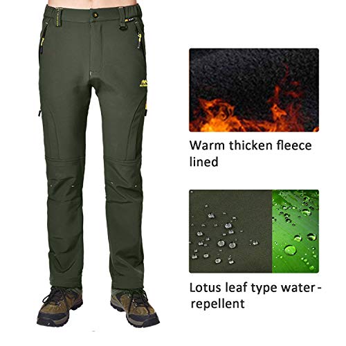 LUI SUI Pantalones para Caminar al Aire Libre con Forro Polar Softshell para Hombre, Pantalones de esquí de Senderismo cálidos y cálidos con Bolsillos con Cremallera