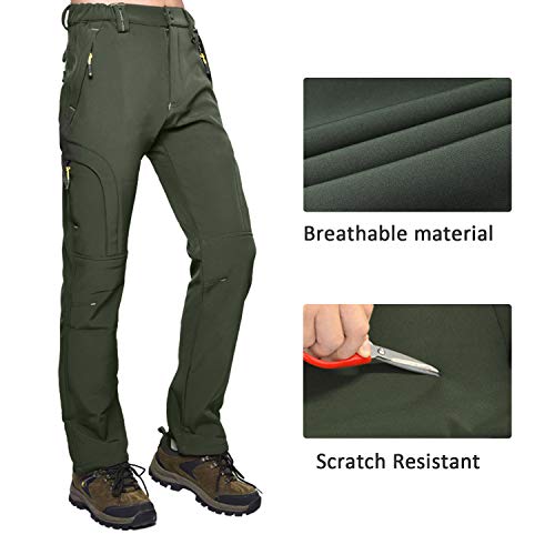 LUI SUI Pantalones para Caminar al Aire Libre con Forro Polar Softshell para Hombre, Pantalones de esquí de Senderismo cálidos y cálidos con Bolsillos con Cremallera