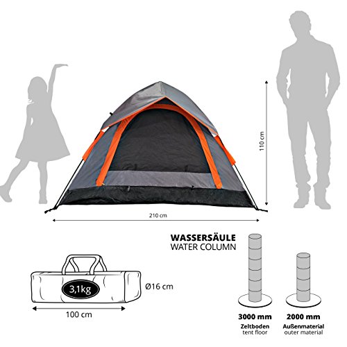 Lumaland Tienda de campaña Outdoor Light Pop Up Ligera para 3 Personas Camping Acampada Festival 210 x 190 x 110 cm Gris