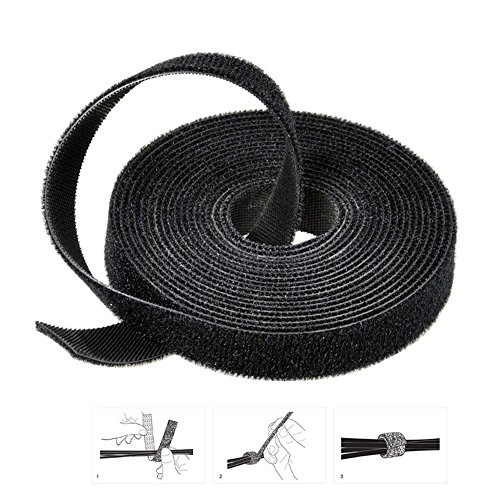 LumenTY hook and loop fastener negras para Tiras de para organizar cables color negro - Reusable Tie Cable Management Back to Back Hook and Loop - Length 10 Yard/Roll 2 cm Width - Black