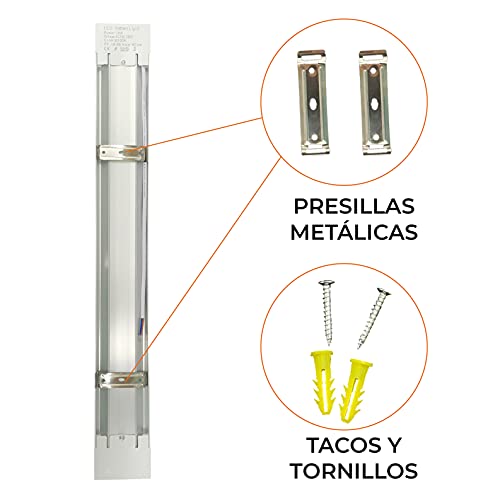 Luminaria Lampara de techo LED 60 cm, 20W, Color Blanco Frio 6500K. Luminaria Led Integrada Equivalente a 2 Tubos Fluorescentes. 2000 Lumenes reales. Regleta LED