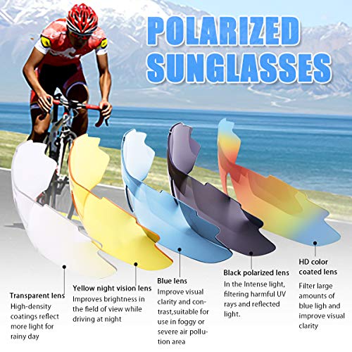 LumiSyne Gafas De Sol Deportivas Polarizadas Para Hombre Mujer Gafas De Ciclismo Con 5 Lentes Intercambiables UV400 Montura Superligero Gafas Correa De Gafas Para Mtb Bicicleta Montaña