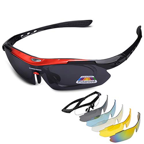 LumiSyne Gafas De Sol Deportivas Polarizadas Para Hombre Mujer Gafas De Ciclismo Con 5 Lentes Intercambiables UV400 Montura Superligero Gafas Correa De Gafas Para Mtb Bicicleta Montaña