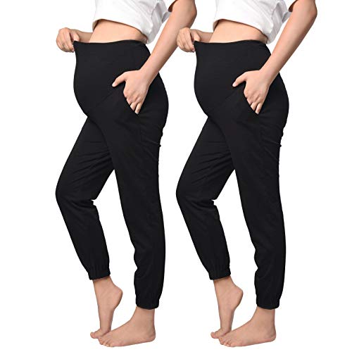 Lupantte - 2 PCS Pantalones Casuales de Maternidad, Pantalones Casuales para Mujer Elásticos y Cómodos, Pantalones de Yoga/Salón/Pijama/Dormir/Correr (M)