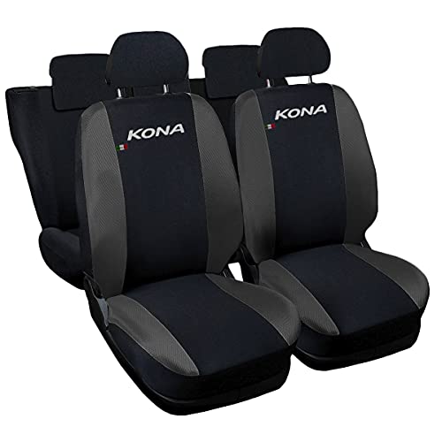 Lupex Shop Fundas de Asiento compatibles Kona Bicolor Negro - Gris Oscuro