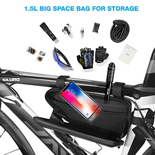 LUROON Bolsa de Bicicleta Impermeable, Bolsa Triangular para Cuadro para Bici Ajustable 1.5L Grande Bolsa Marco Bicicleta para MTB Bicicleta Carretera, Bicicleta Montaña, Motocicleta Serie etc (Negro)