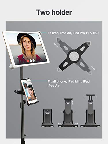 Luxtude Soporte Tablet, Altura Ajustable Tripode iPad con 2 Soportes, Tripode para Tablet & iPad Stand para iPad, iPad Mini, iPad Pro, iPhone, Fire y Más Tabletas & Teléfono de 4 a 14.5 Pulgadas