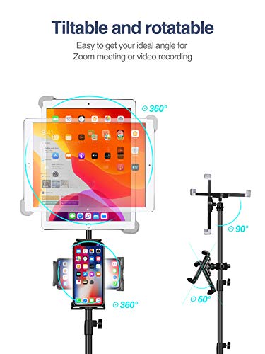 Luxtude Soporte Tablet, Altura Ajustable Tripode iPad con 2 Soportes, Tripode para Tablet & iPad Stand para iPad, iPad Mini, iPad Pro, iPhone, Fire y Más Tabletas & Teléfono de 4 a 14.5 Pulgadas